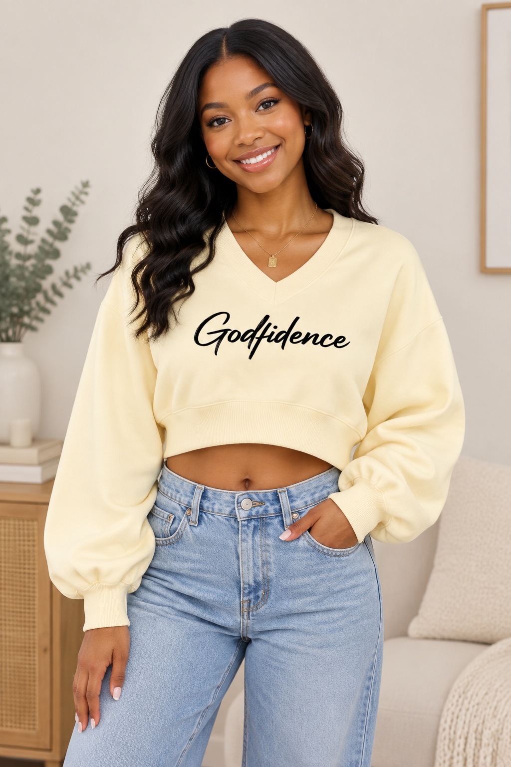 Women’s Crop V-Neck Sweatshirt
